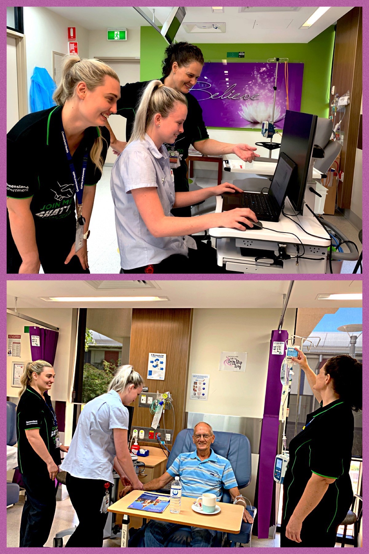 cancer care nurses at the computer and with a patient